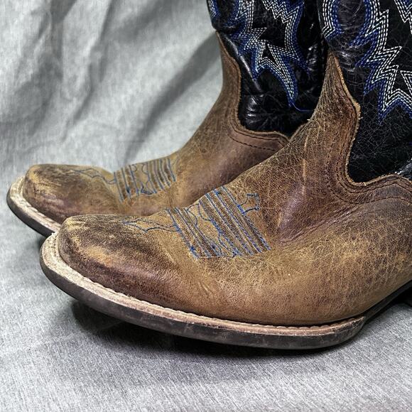 Ariat Tombstone Cowboy Western Boots Square Toe Blue Brown 10012794 Boys Size 2 - Picture 2 of 15
